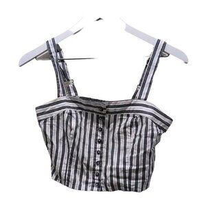 Ivy + Main Cropped Tank Top M Blue White Coastal Crop Adjustable Smocked Cotton